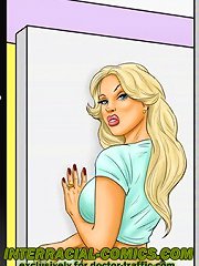 Slut white blonde teacher on this comics porn wants to seduce three black dudes