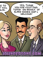 Horny babes get engaged in wild John Persons interracial comic orgy with very mature cocks